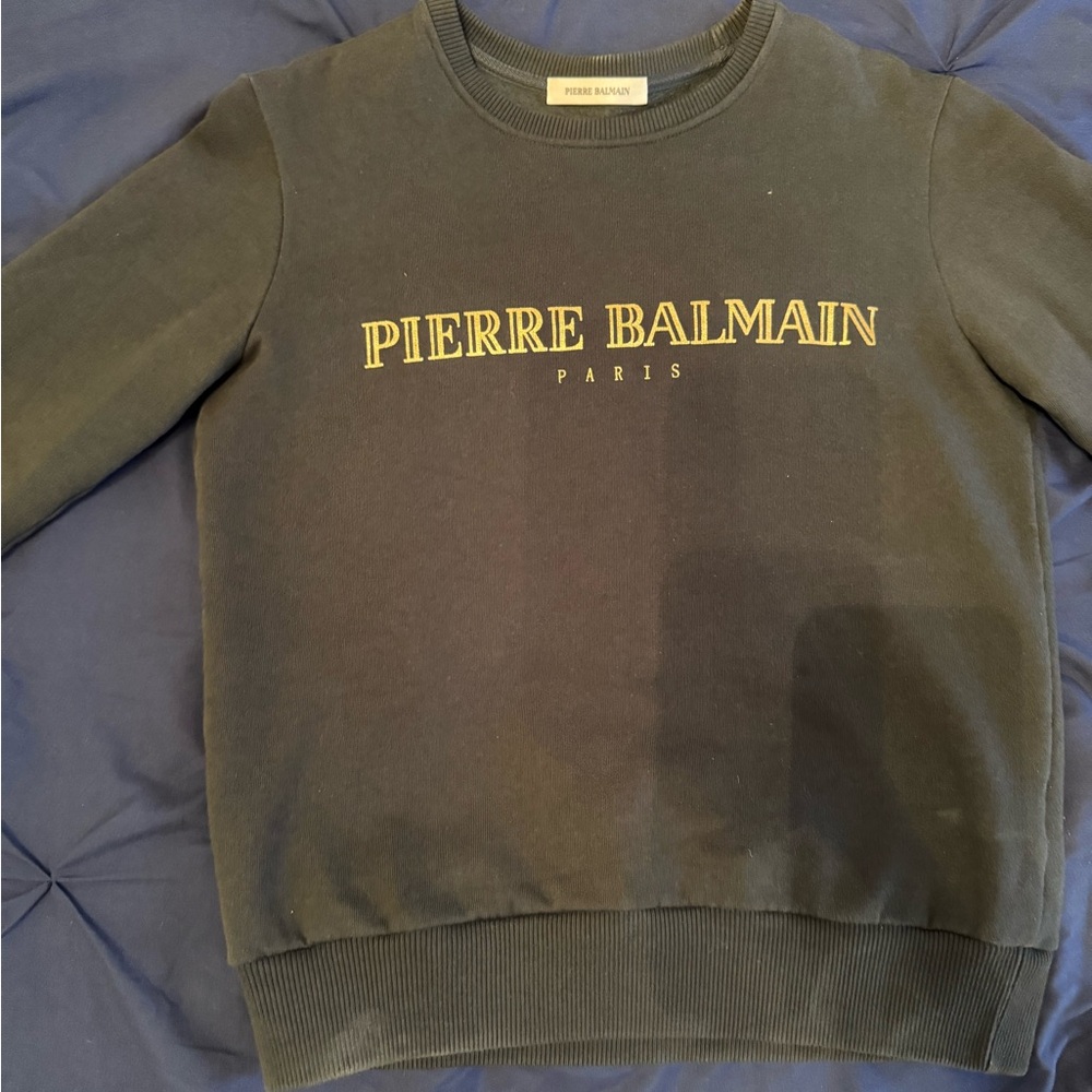 Pierre Balmain Black Crewneck Sweatshirt with Gold Logo Detail